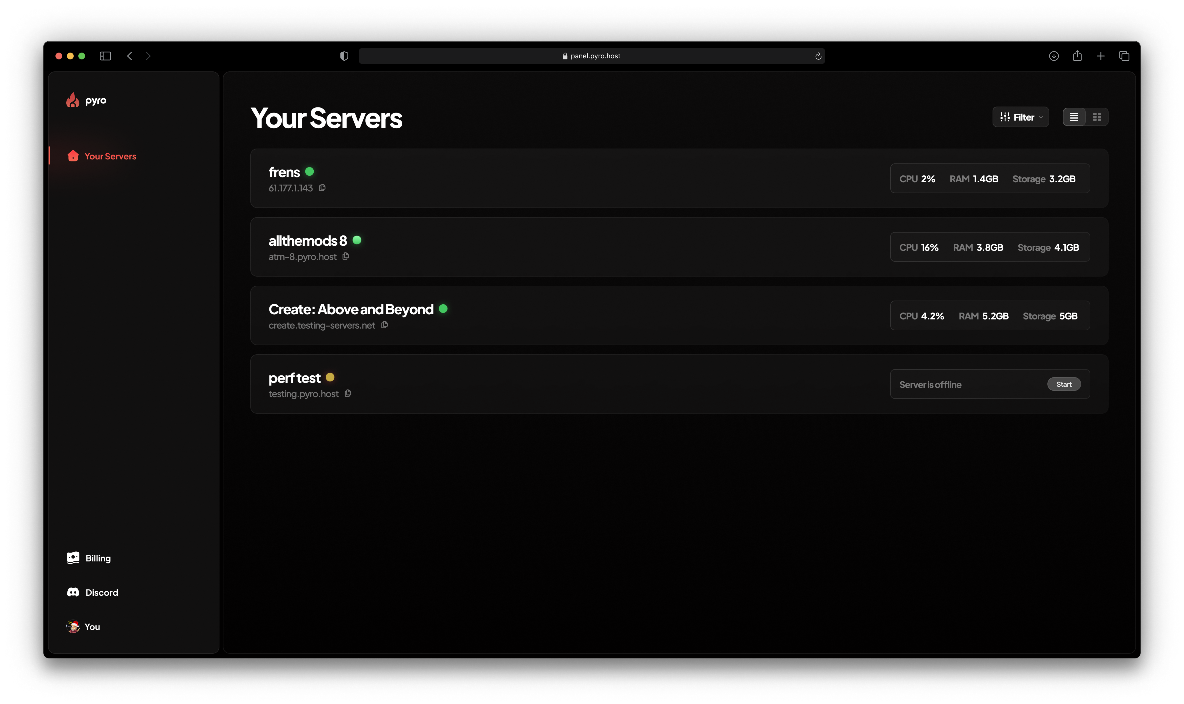 Pyrodactyl panel interface preview
